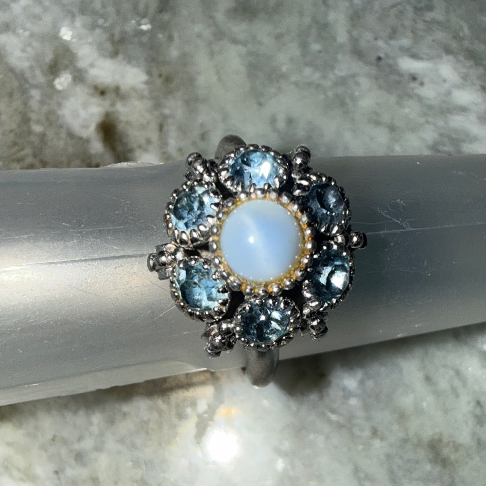 Avon Silver Ring with Blue and White Stones - Picture 3 of 3